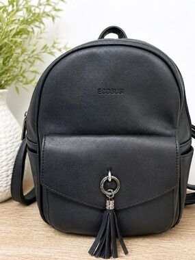 ECOSUSI Mini Backpack Convertible Purse Tassel Detail - Black